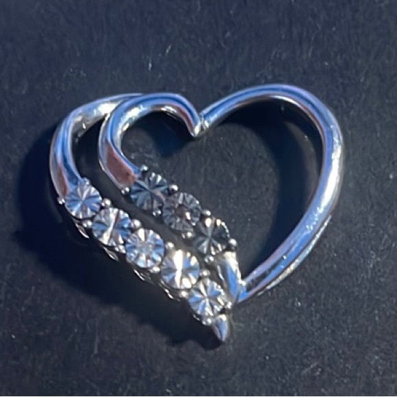 RL Jewelry - Elegant Silver Heart With Real White and Black Diamond Accents Slider Pendant